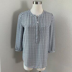 NYDJ Womens Small Printed Blouse 3/4 Sleeve Shirt Pleated Back Top